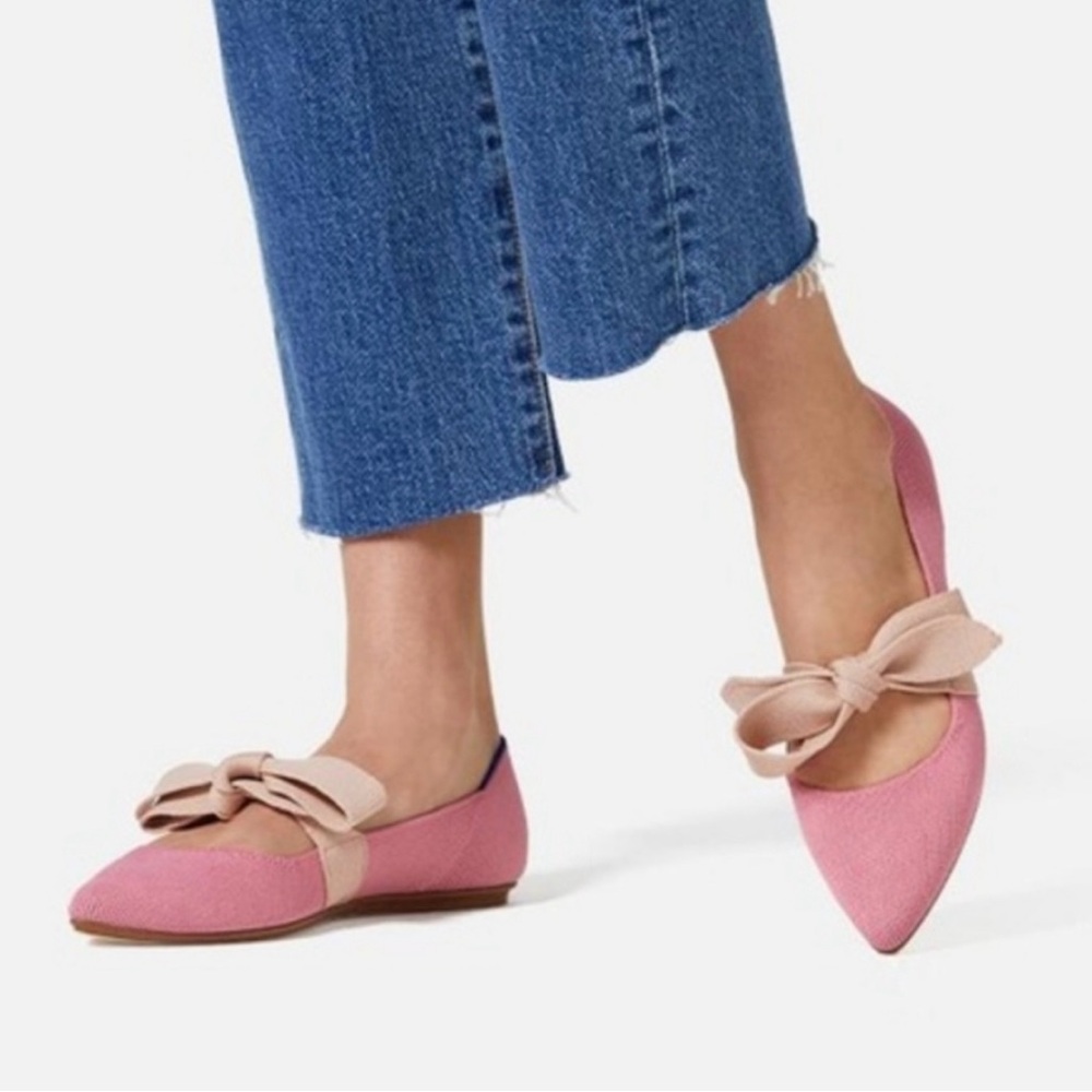 Rothy's Pink and Beige Flats with Bow